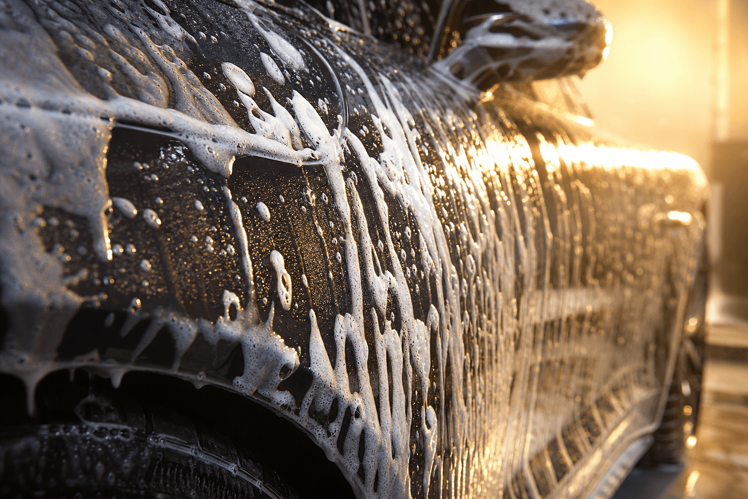 Hand washing a car panel during a full exterior detail